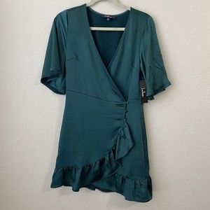 Lulu's Womens Dress Size Medium Green Wrap Dress SD30444 NWT
